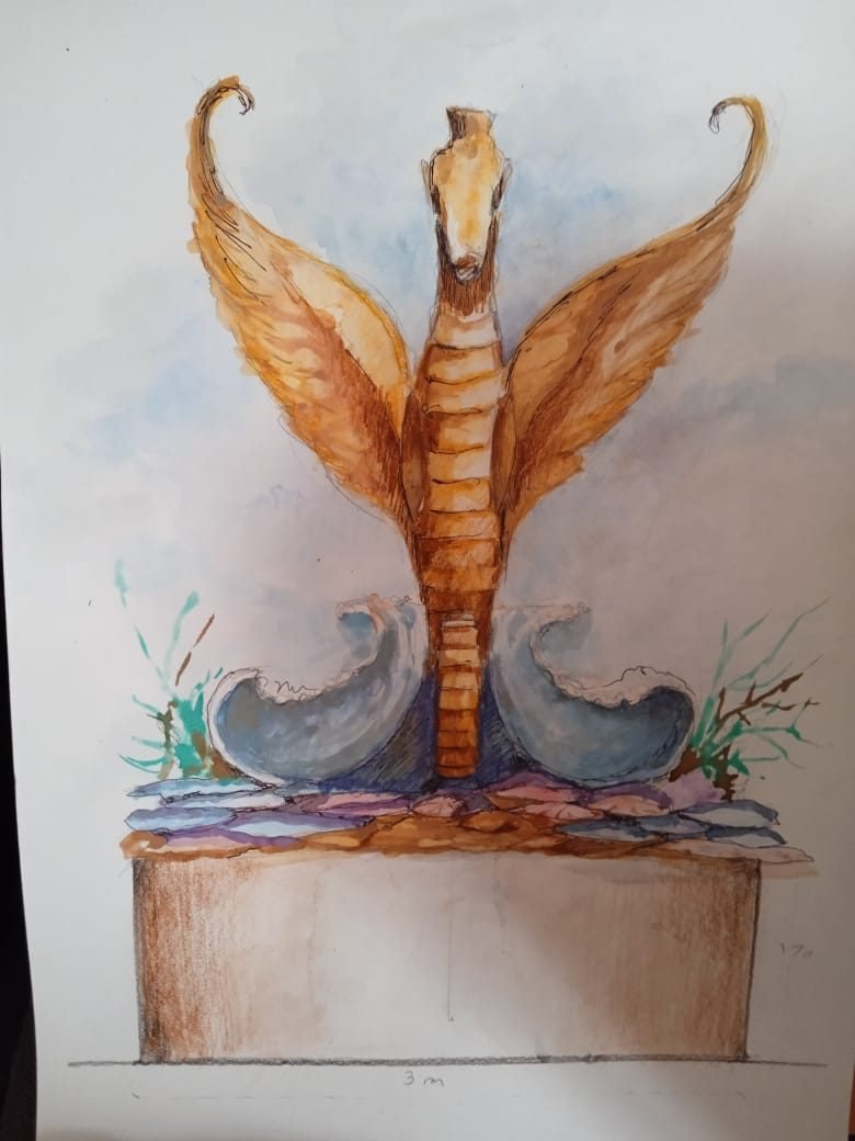 Winged Seahorse: watercolor study