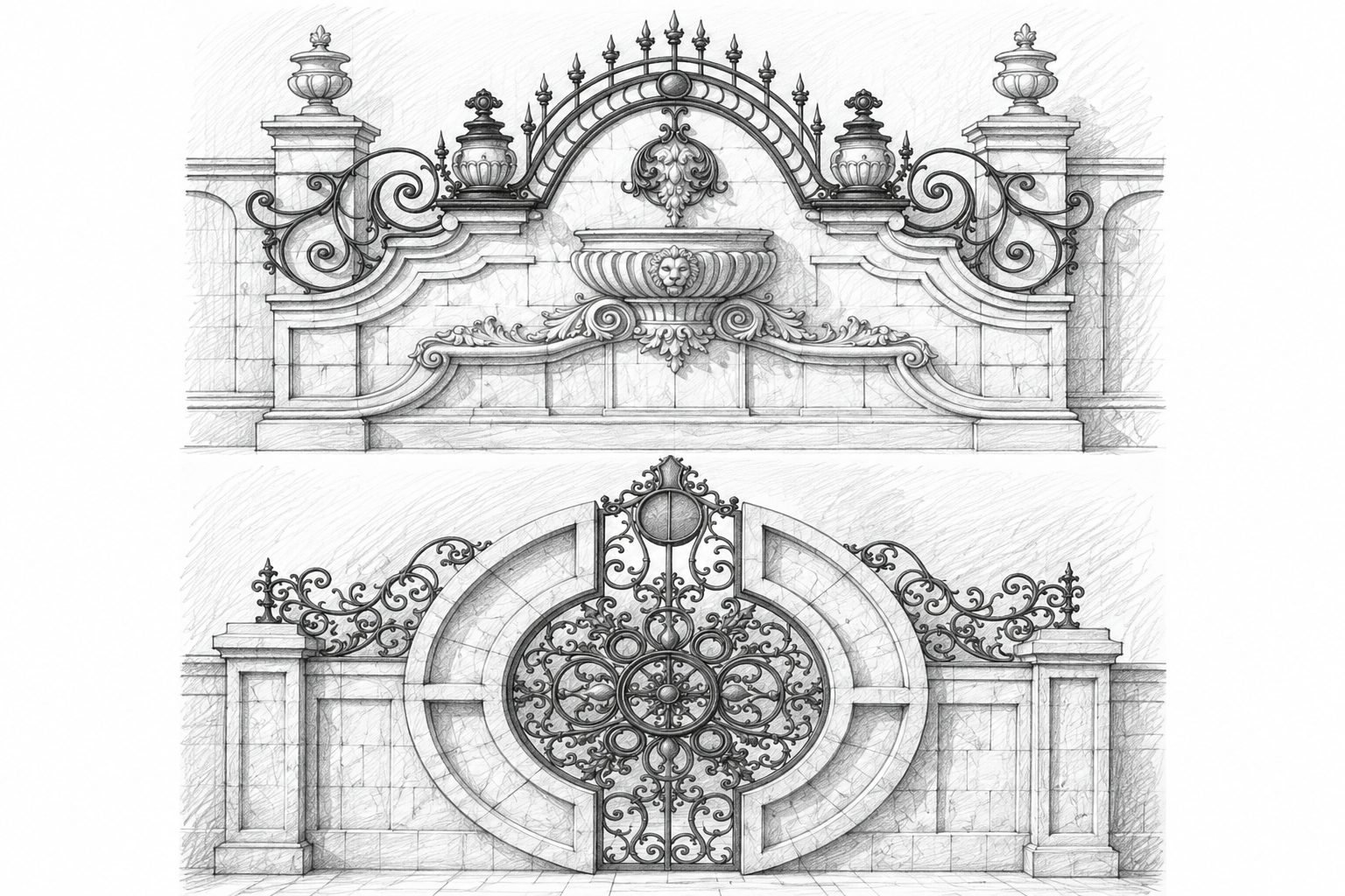 Gate and crest on one sheet