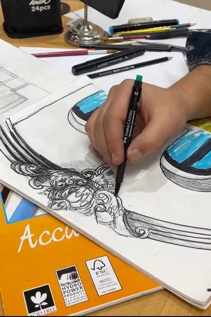 Drawing an ornament in ink