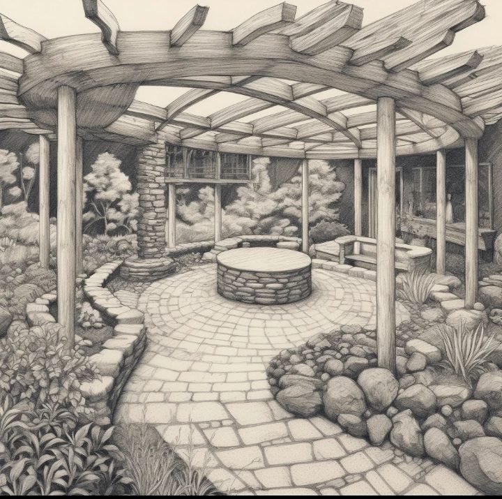 Garden pergola and fire pit