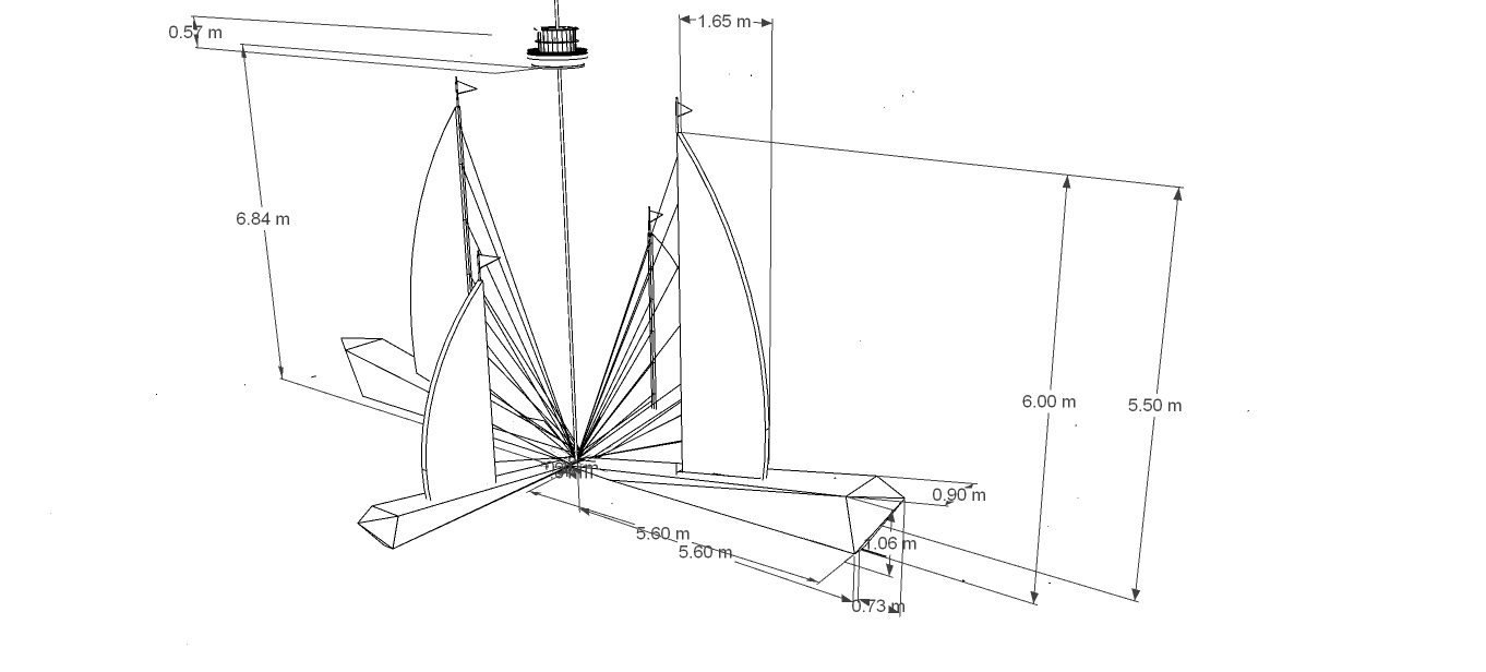 Dimensions: mast 6.84 m, sails up to 6 m