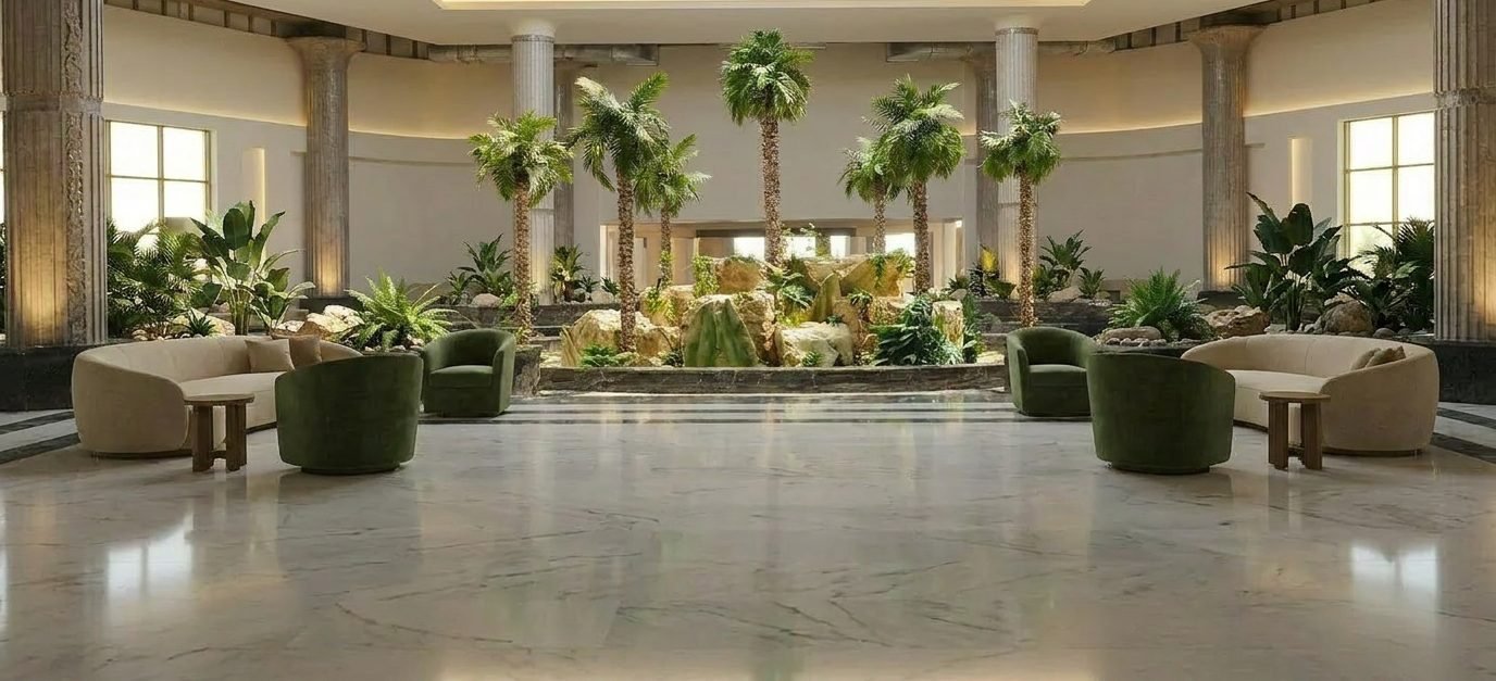 Hall view with seating groups