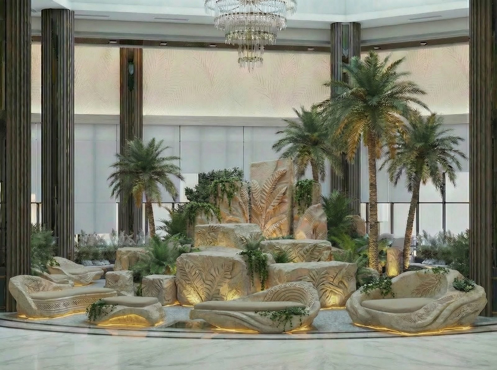 Central garden with stone seating