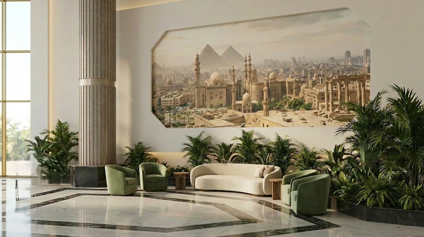 Relief wall: Cairo and the pyramids