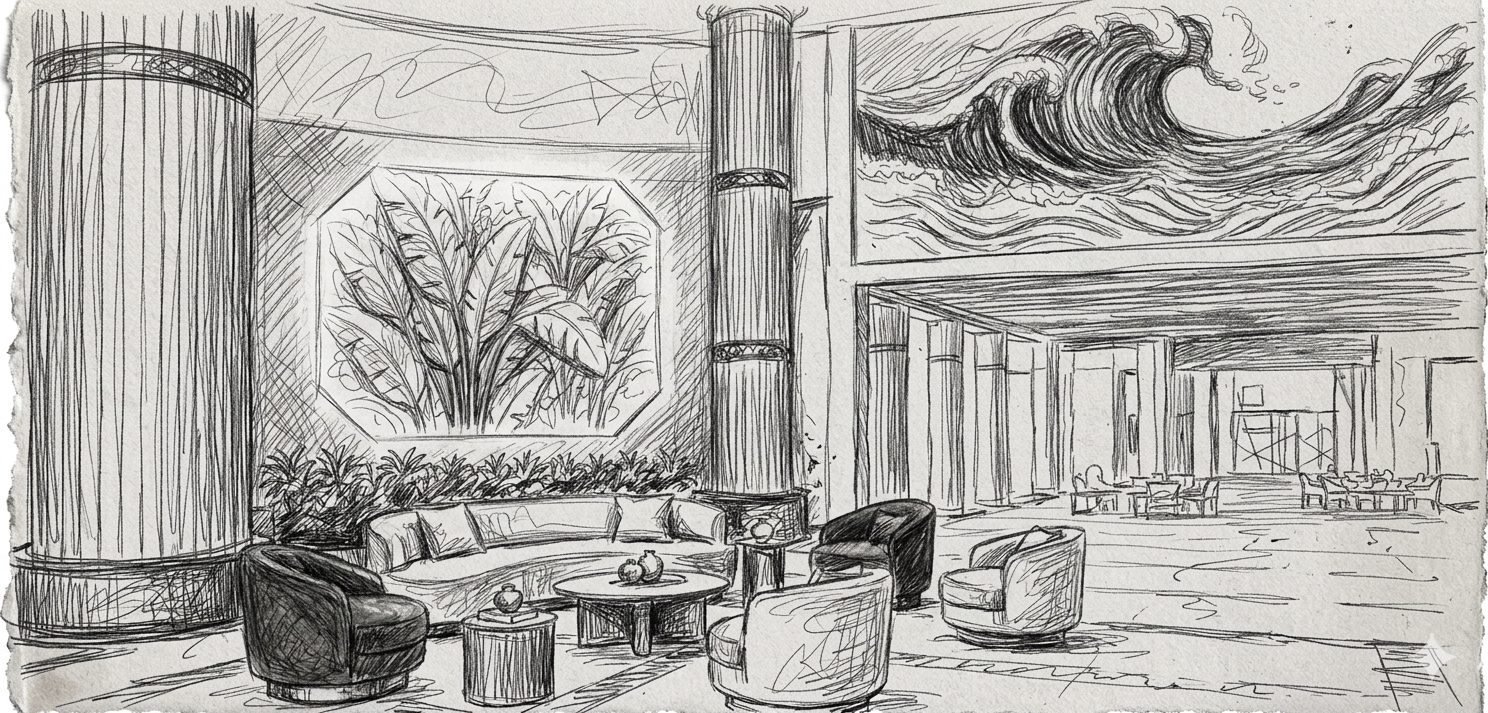 VIP hall: wave and leaf walls
